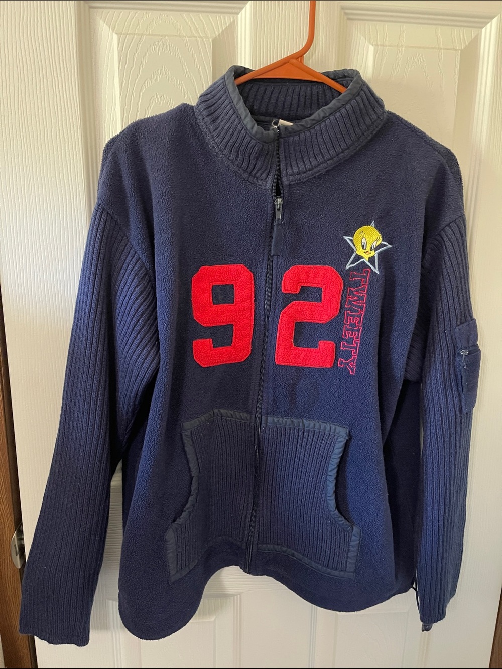Vintage Looney Tunes Navy Zip-Up Kids Jacket with Red 92 Appliqué